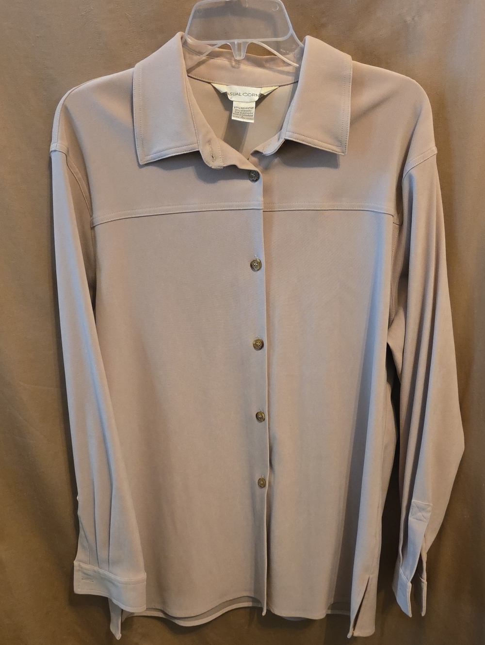 Ladies' Long Sleeve Suede-Like Button Down L